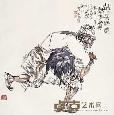 贺友直 1993年作 时迁偷鸡 立轴 67×67cm